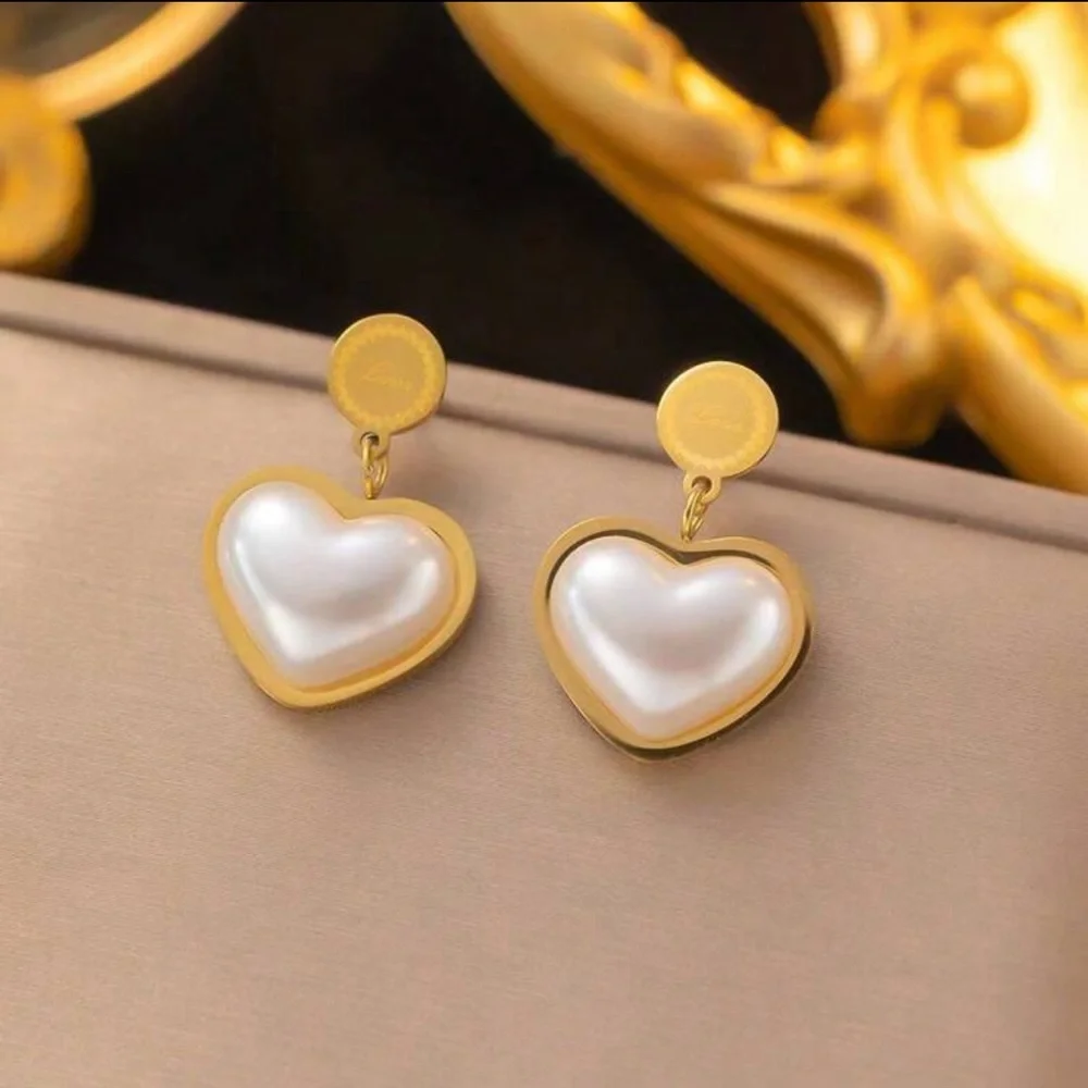 3pcs/Set Gold-Tone Stainless Steel Jewelry Set Including Flat Chain Heart - Picture 3 of 5